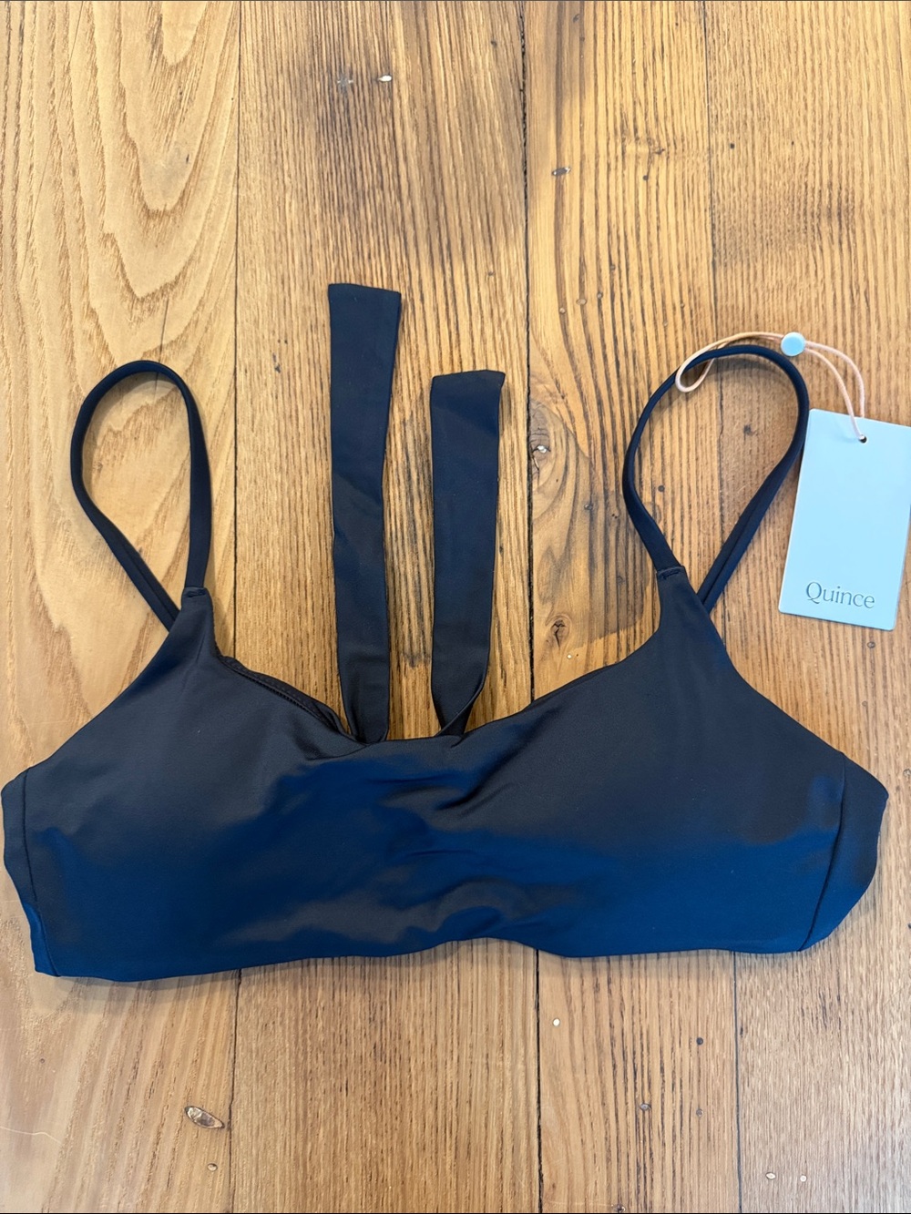 NWT Quince Black Strappy Bikini Bathing Suit Top - Size Medium